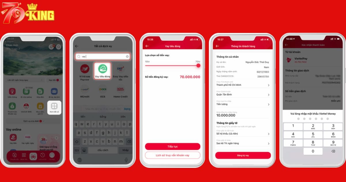 Các bước vay tiền cơ bản tại Viettel Money để nạp tiền 79KING
