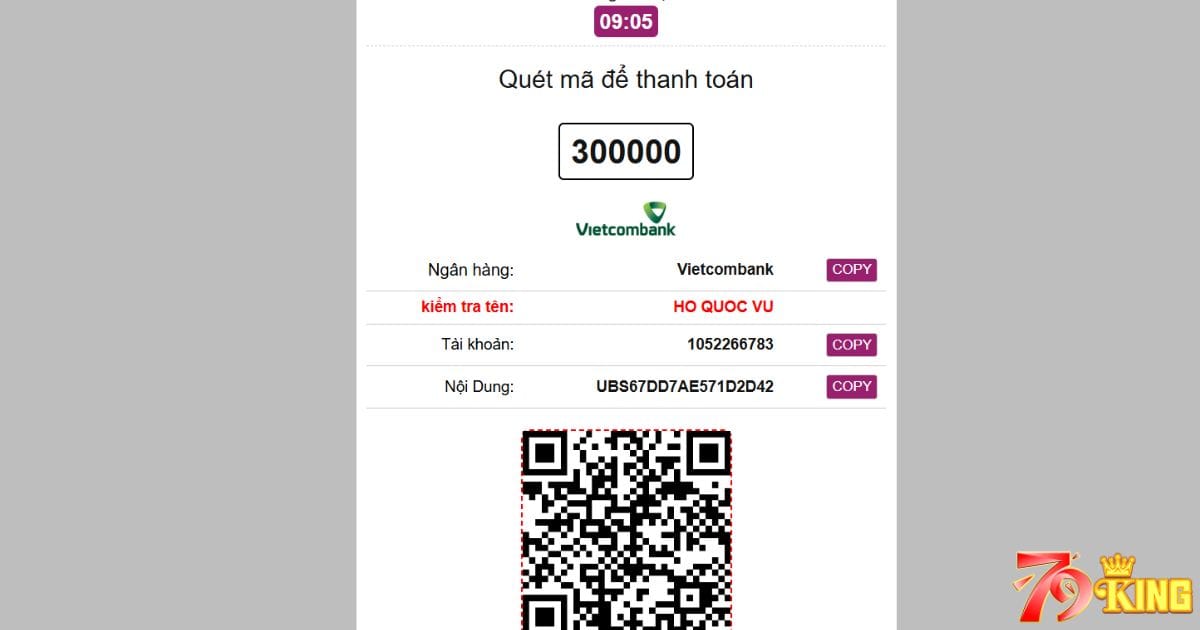 Nạp tiền 79KING qua chuyển khoản ngân hàng