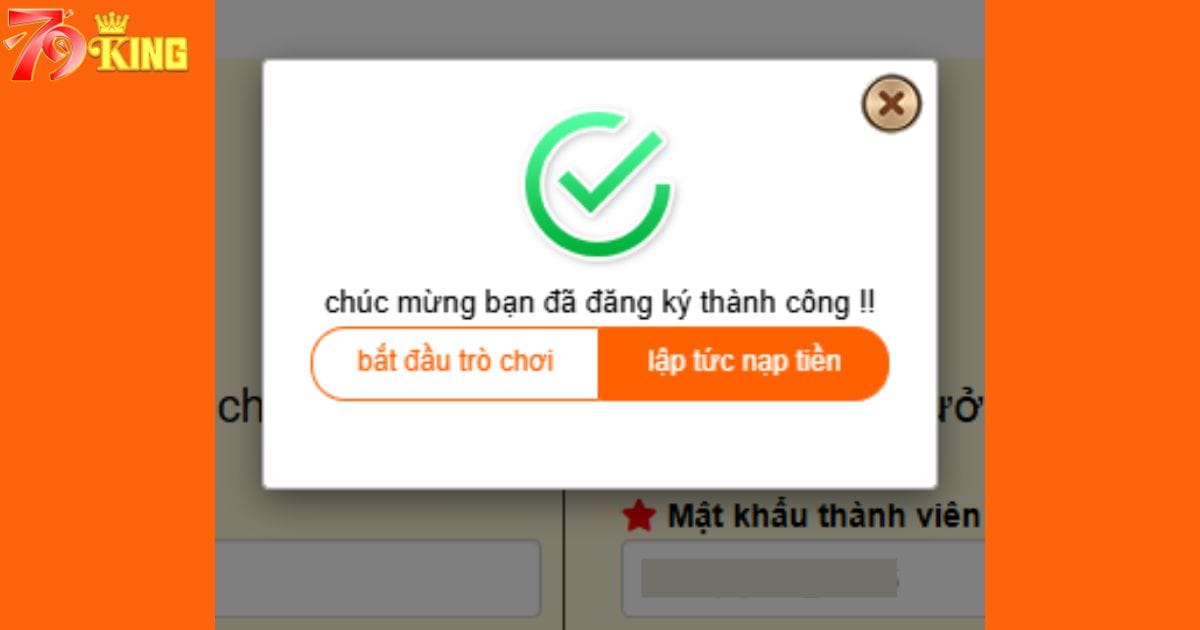 Popup đăng ký 79KING thành công
