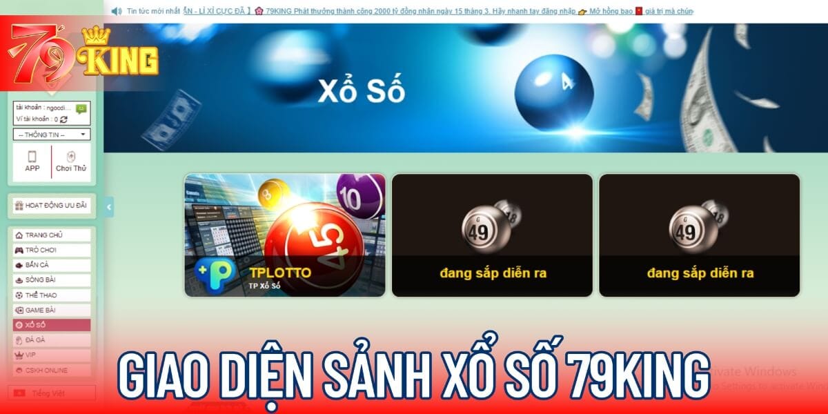 Giao diện sảnh xổ số 79KING